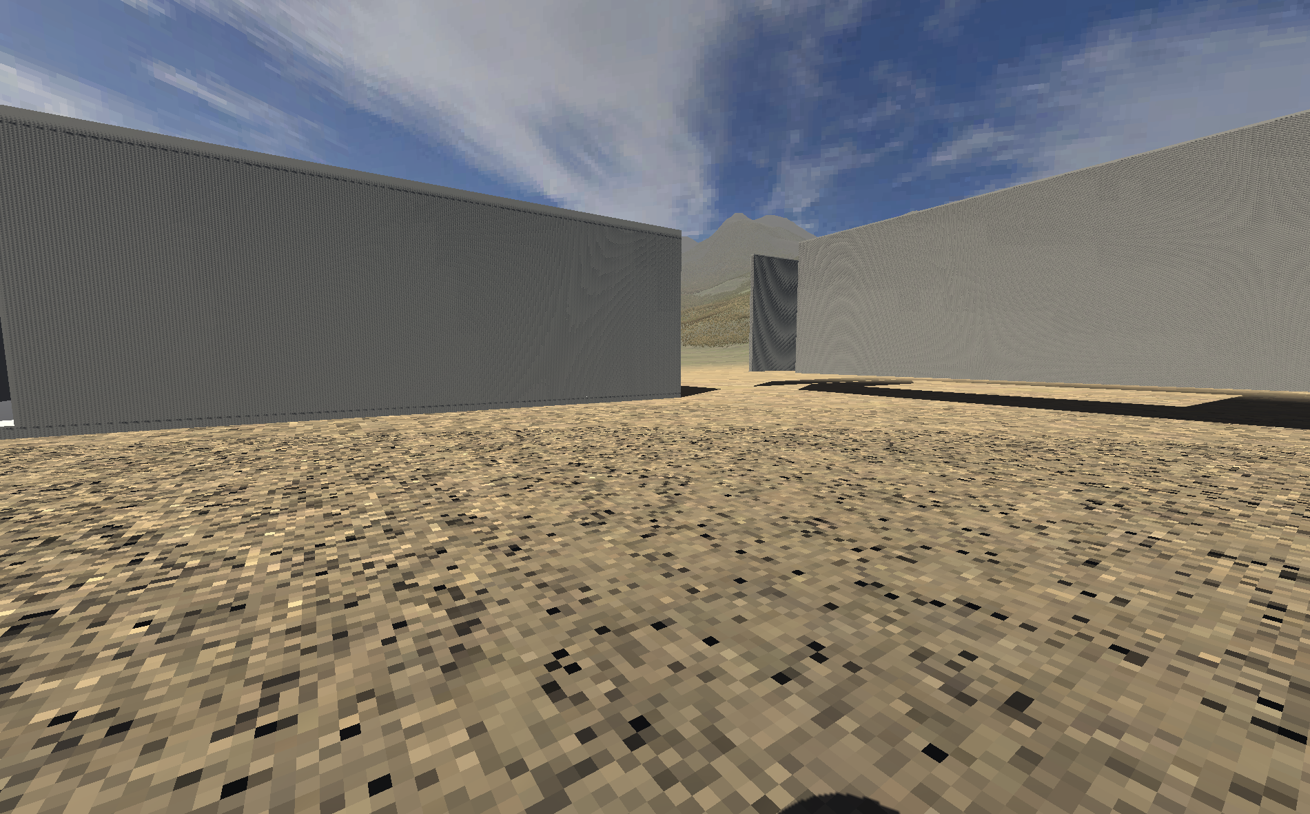 The left building is blender, the right is probuilder, shadow acne on both at a certain distance