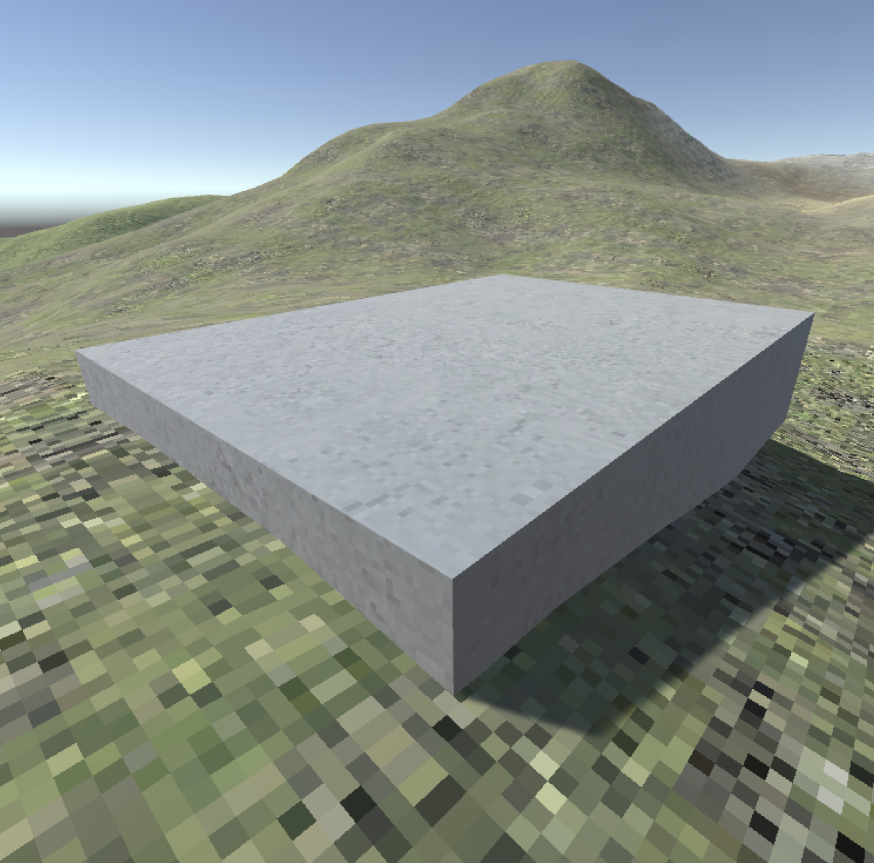 View of the different sized pixels in the terrain versus the concrete