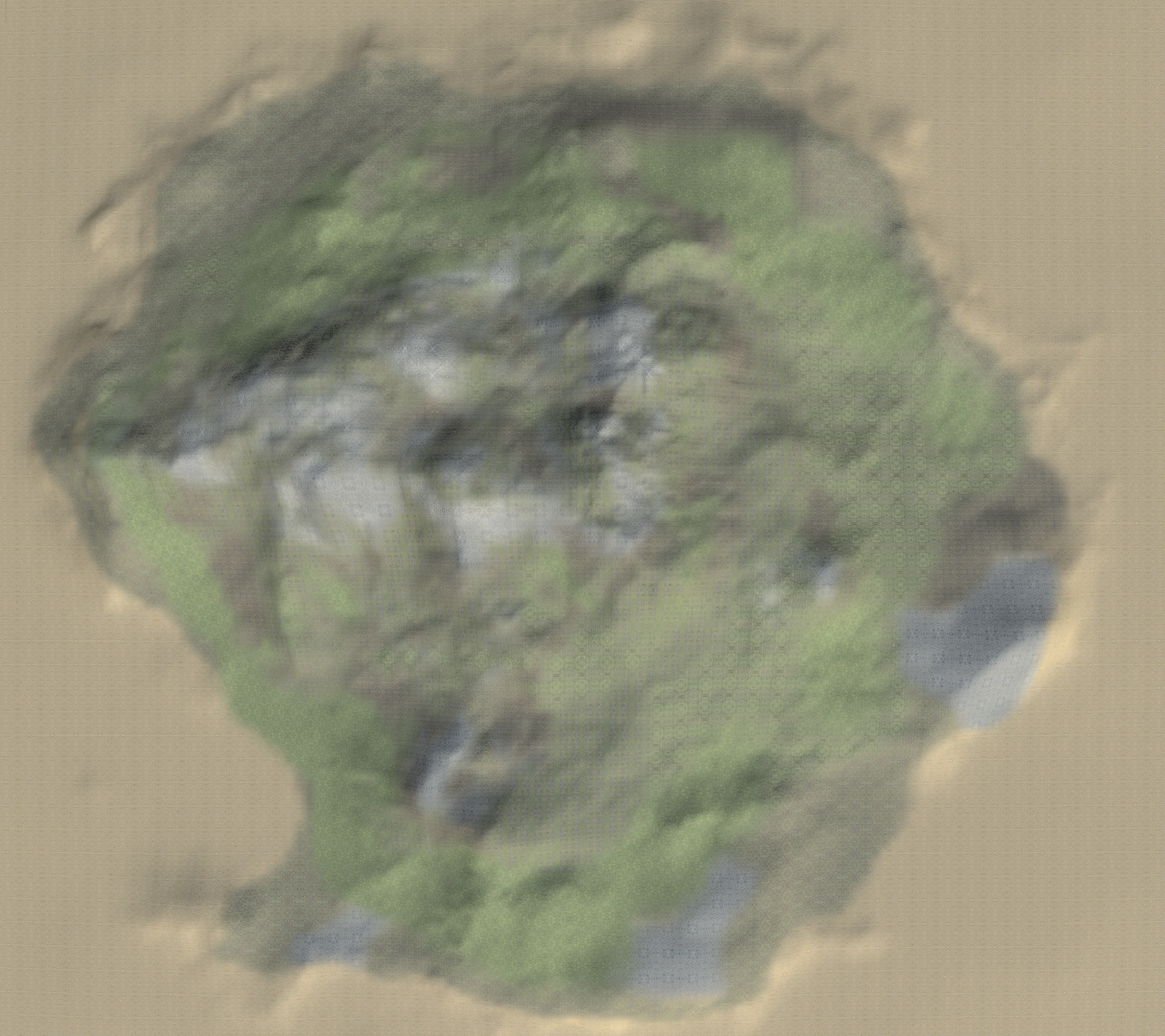 Bird's eye view of my progress on texturing my own height map of the island